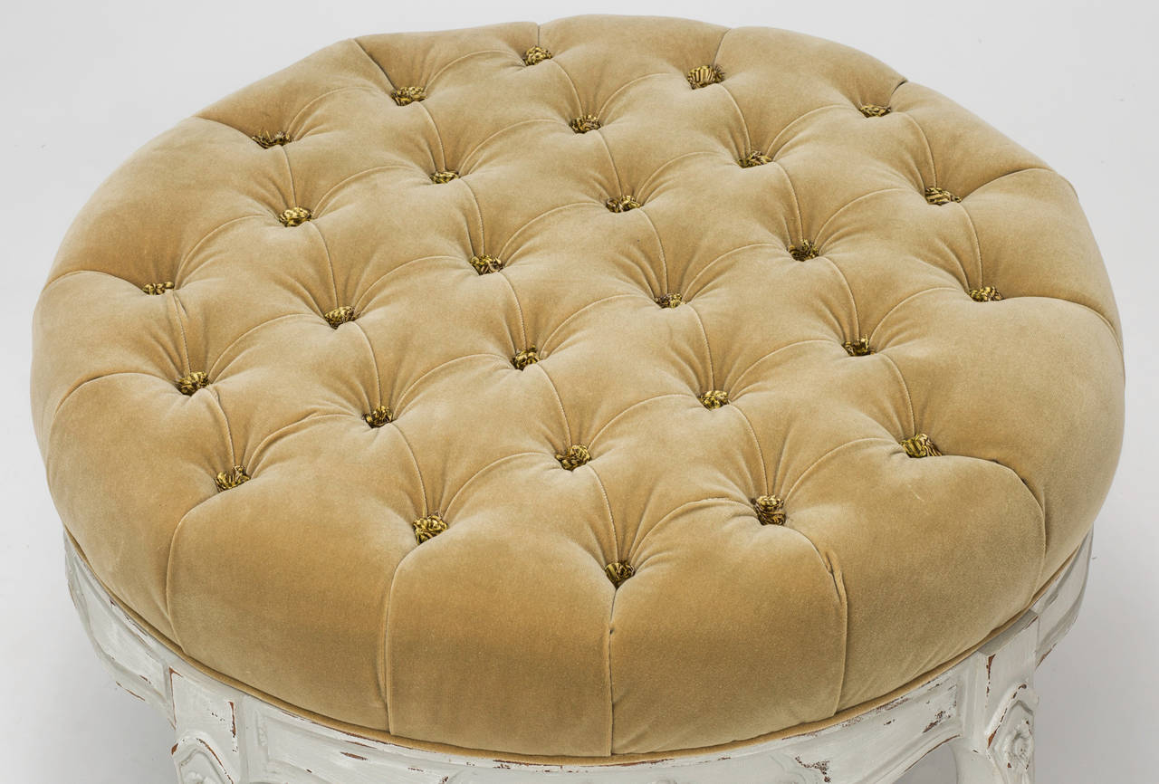 Painted  French Round Ottoman, circa 1920 4