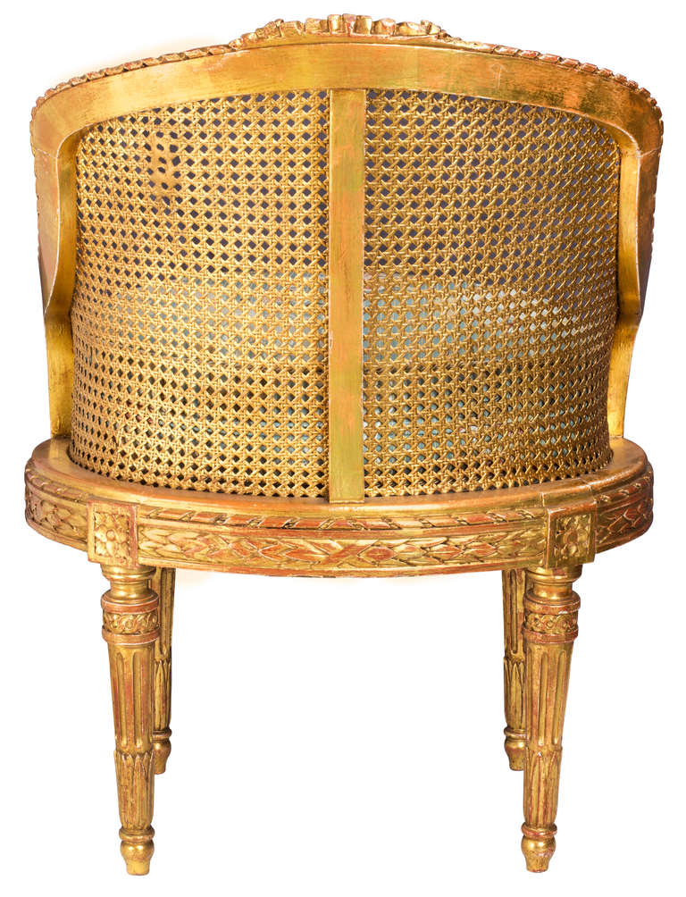 19th Century 19 Century Louis XV Cane Gilt Chair