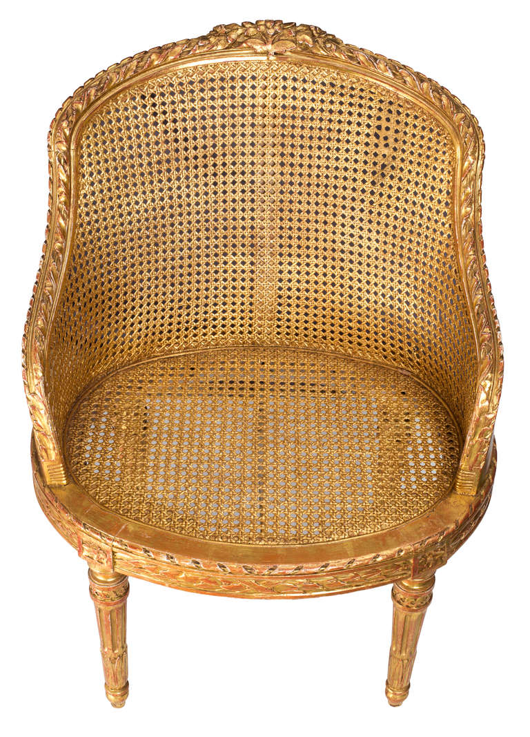 19 Century Louis XV Cane Gilt Chair 3