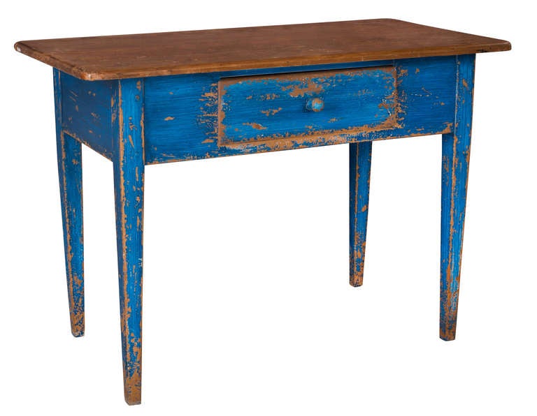 19th Century Painted Blue Pine Desk In Excellent Condition For Sale In Summerland, CA