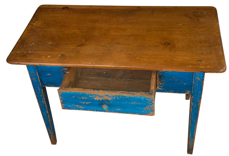 19th Century Painted Blue Pine Desk For Sale 1