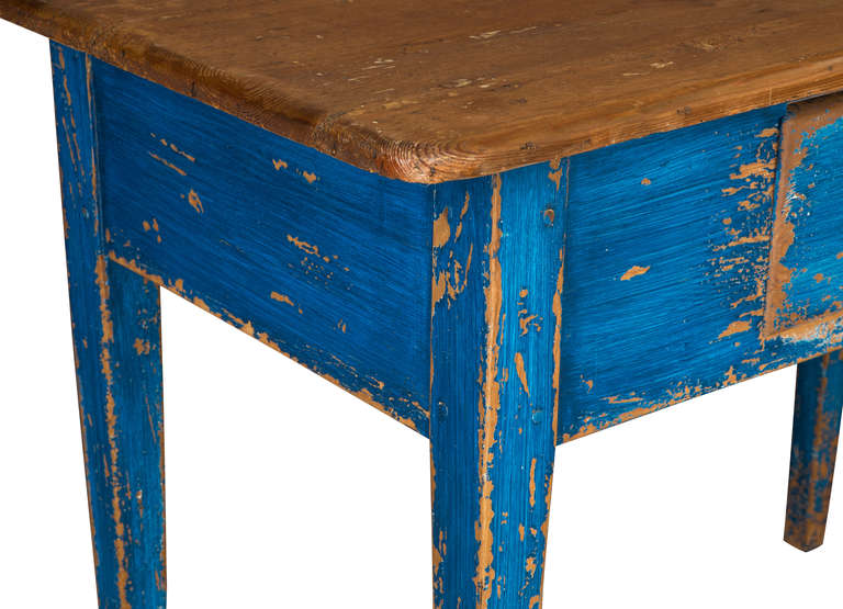 19th Century Painted Blue Pine Desk For Sale 5