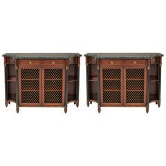 Pair of Marble-Top Console Cabinets, circa 1920s