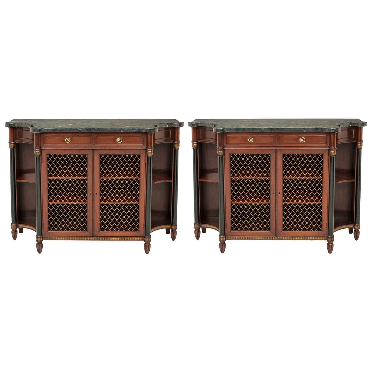Pair of Marble-Top Console Cabinets, circa 1920s