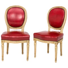 Pair of French Louis XVI Style Red Leather Chairs, 19th Century