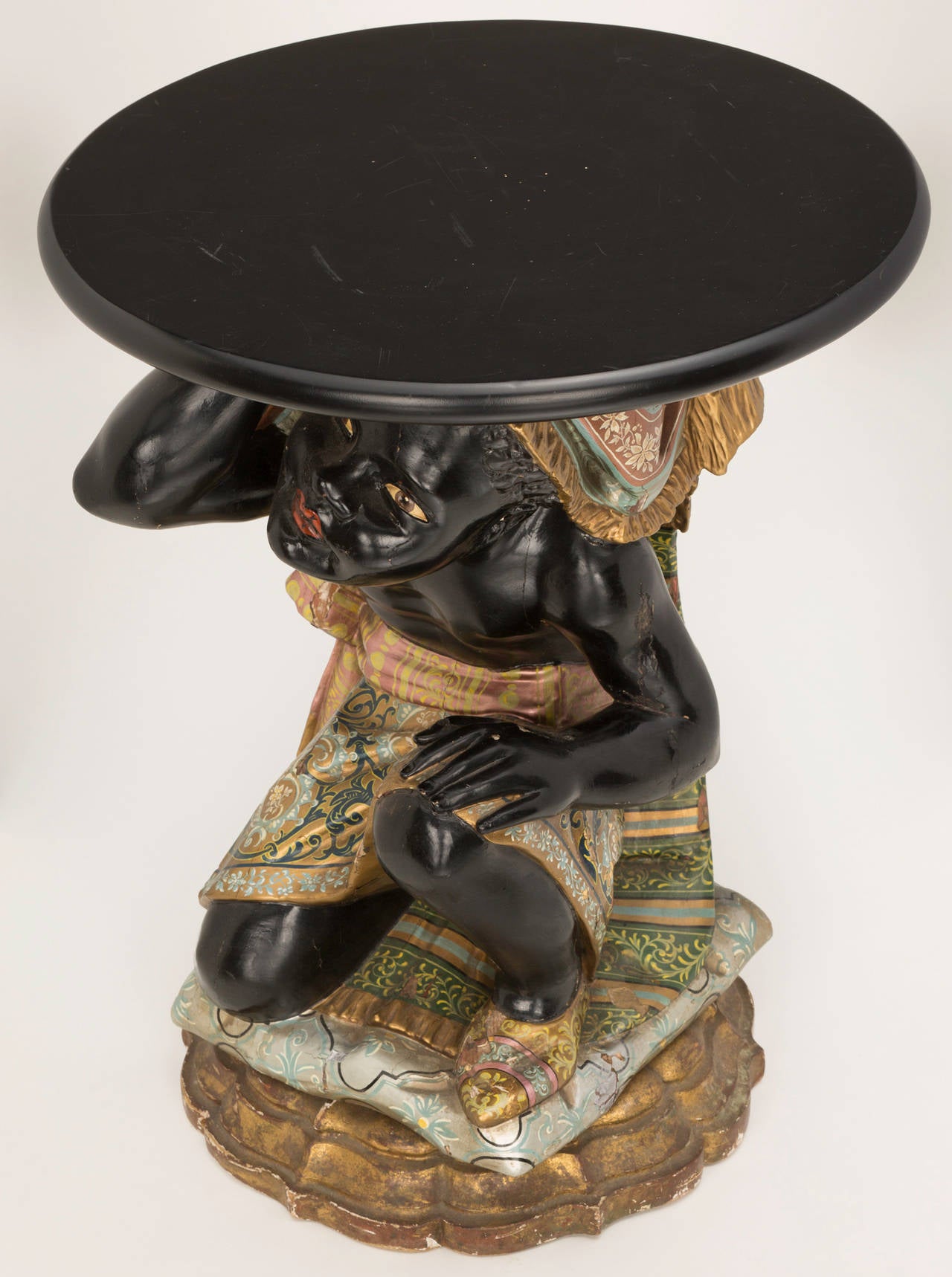 Mid-19th Century Venetian Black Amoor Pedestal Table For Sale