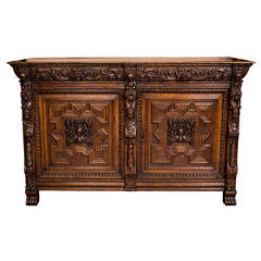 19th Century Carved Belgium Buffet Sideboard Cabinet