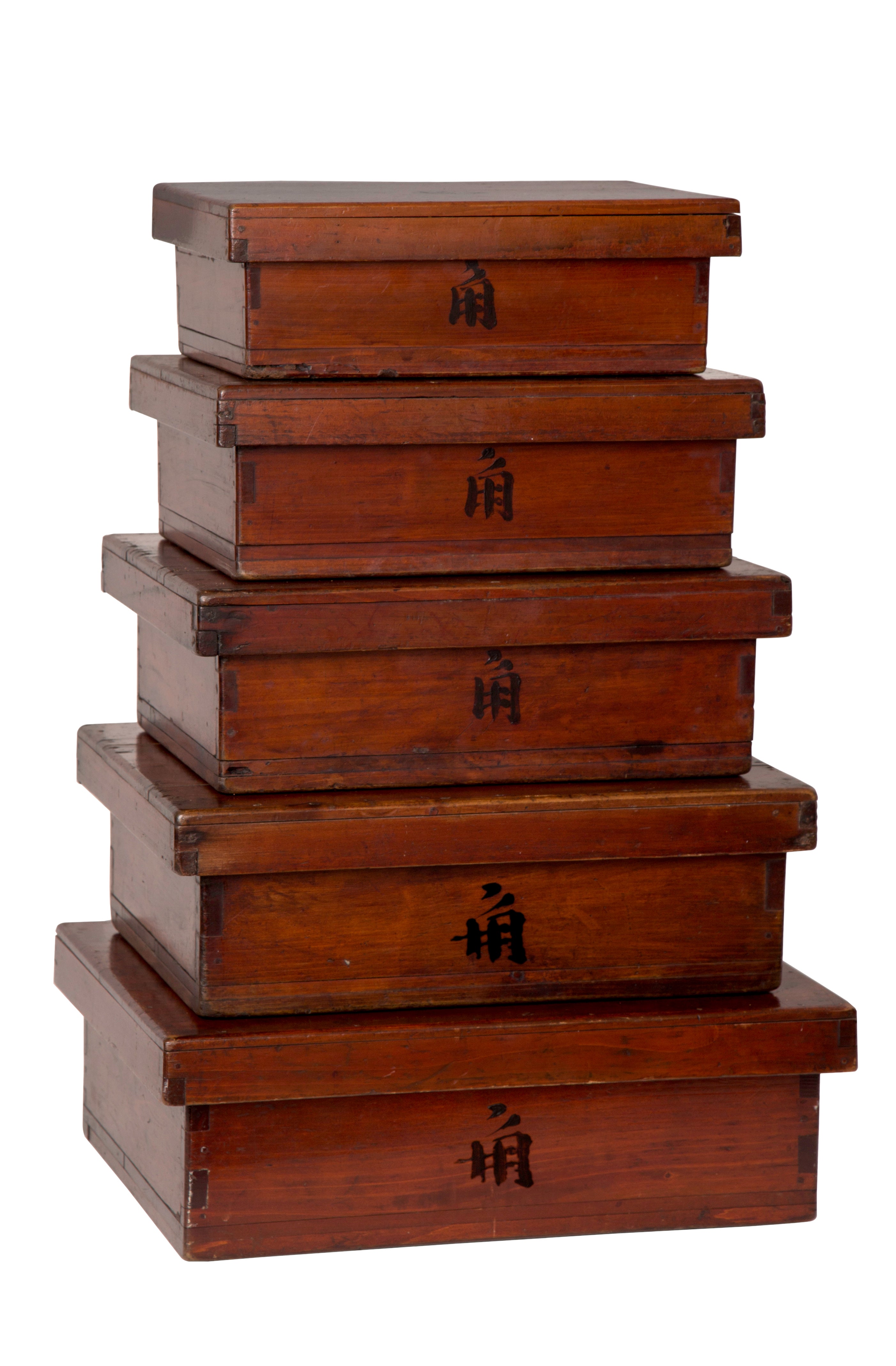 Antique Japanese Storage Boxes.  Set of 5 with Lids.
