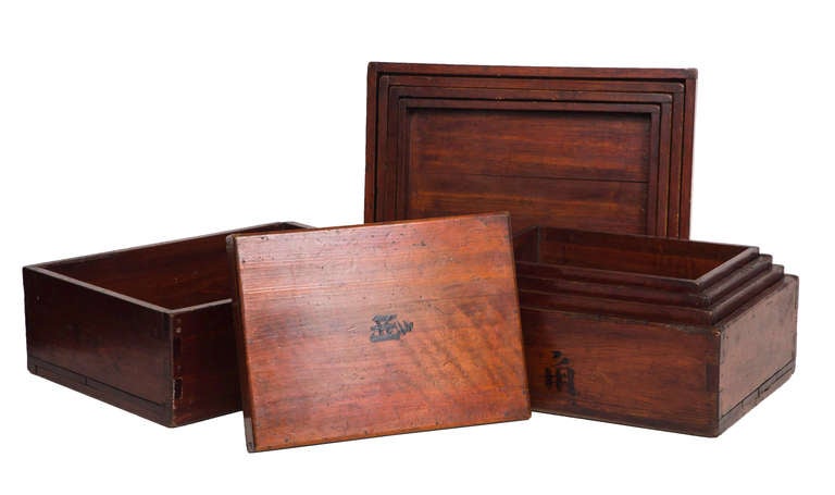 20th Century Antique Japanese Storage Boxes.  Set of 5 with Lids.