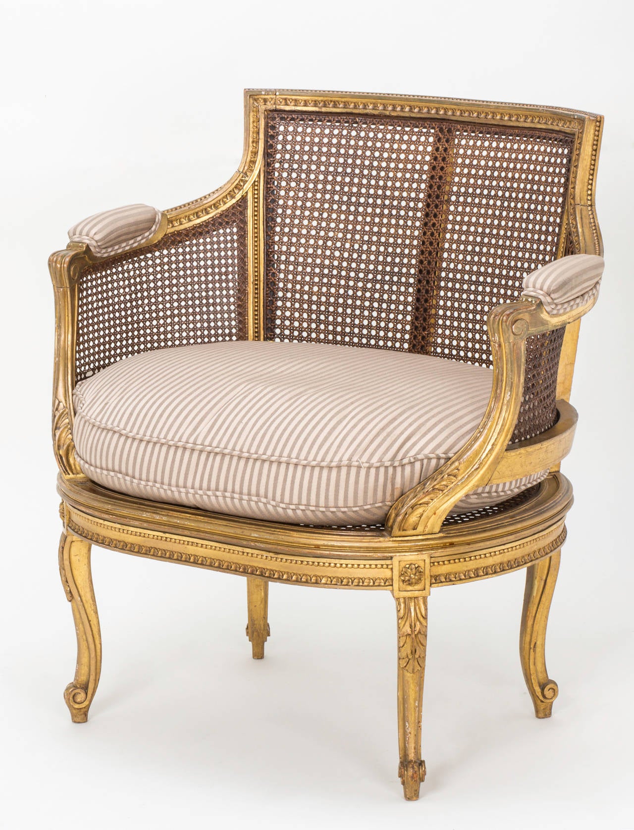 Pair of French Giltwood Cane Armchairs 4