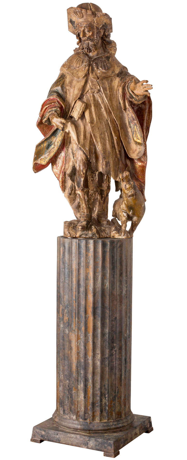 18c. Beautifully carved wood and Polychrome of San Roque, patron saint of dogs.  Sculpture height, 44