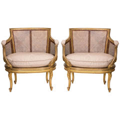 Pair of French Giltwood Cane Armchairs