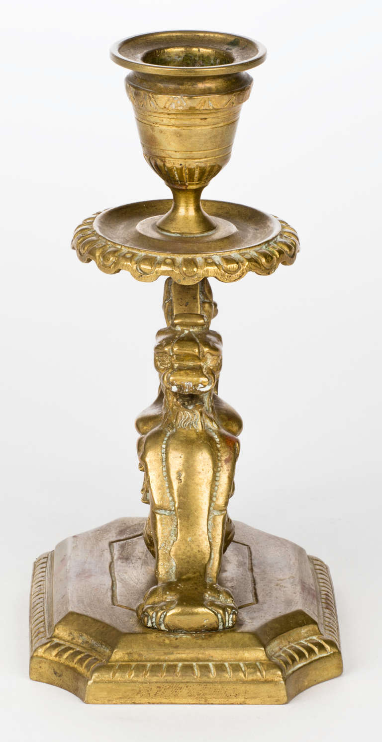 Antique Brass Griffin Candleholder 3