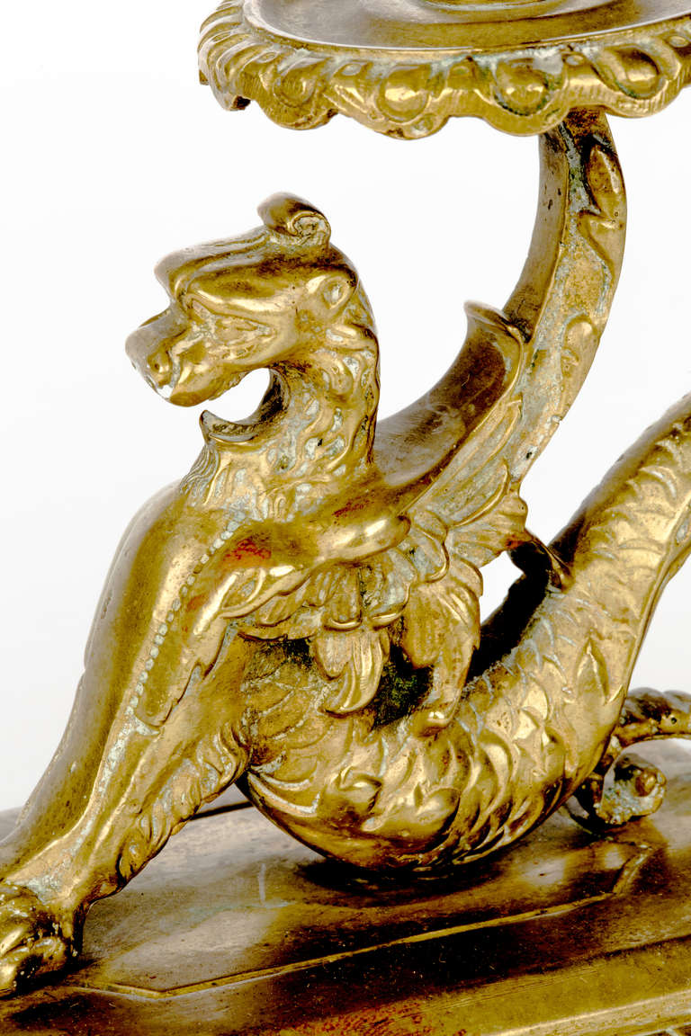 Antique Brass Griffin Candleholder 2