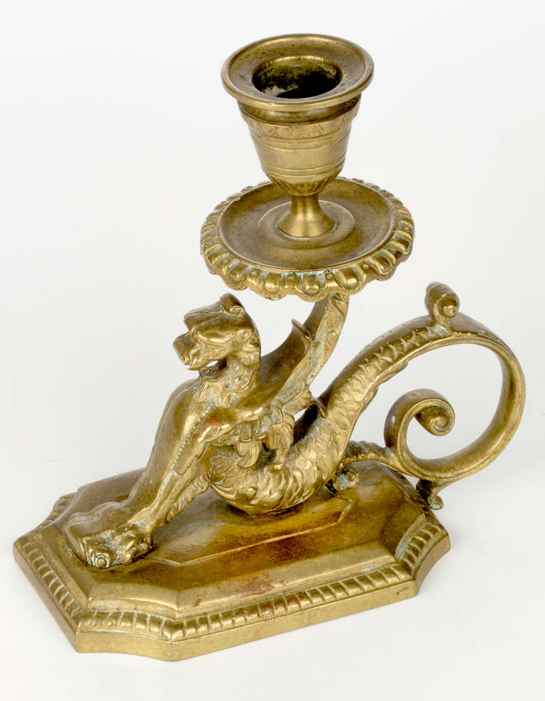 Antique Brass Griffin Candleholder 1