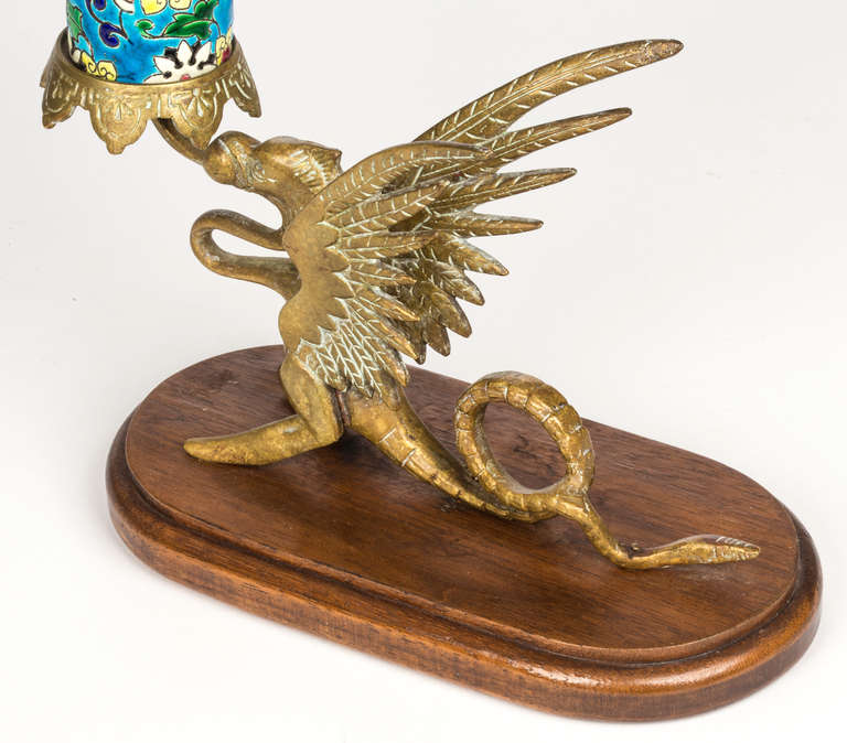 French Longwy Griffin Candlesticks, Pair 2