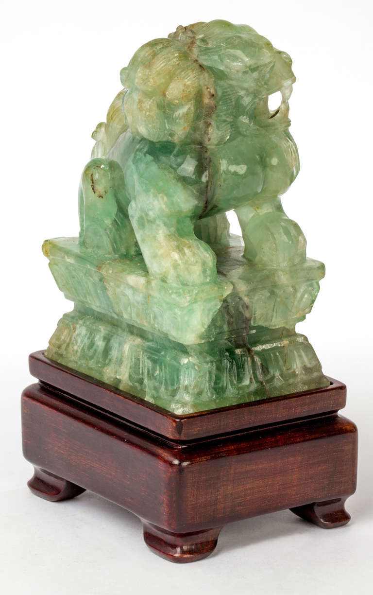 Pair Carved Fluorite  Foo Dogs/Lions In Excellent Condition In Summerland, CA