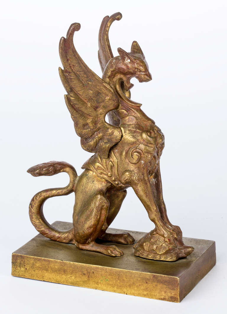 19th Century French Gilt Bronze Griffin Paperweight In Excellent Condition In Summerland, CA