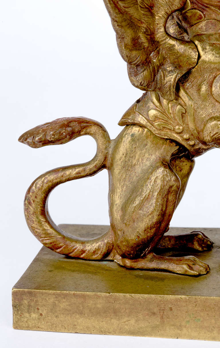 19th Century French Gilt Bronze Griffin Paperweight 3