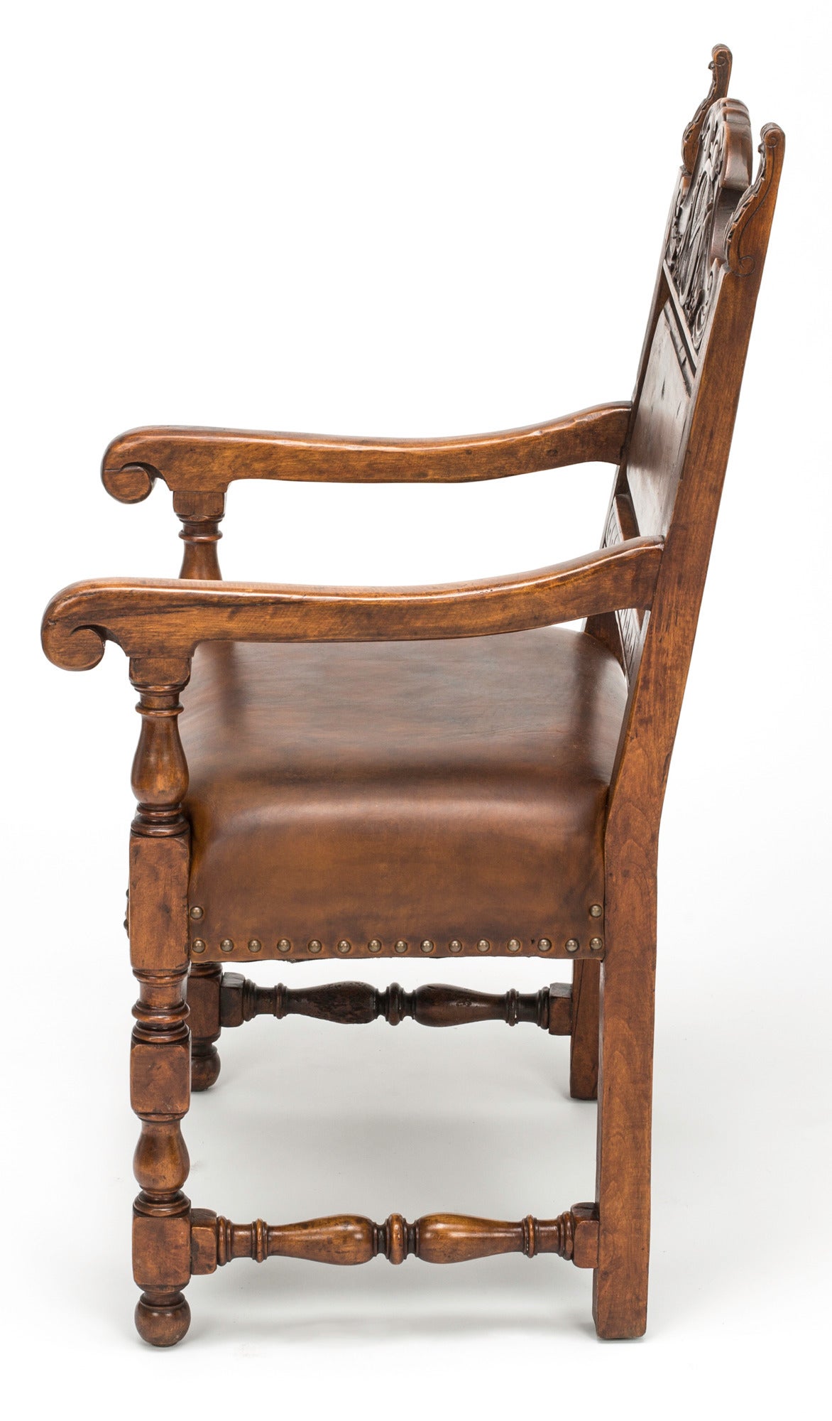 Mid-20th Century Pair of Hand-Carved Leather Armchairs