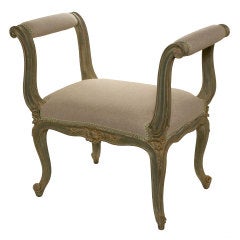 French Carved Upholstered Double Arm  Bench/Stool