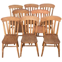 Antique Late 19th C. Set Of 8 Country Chairs