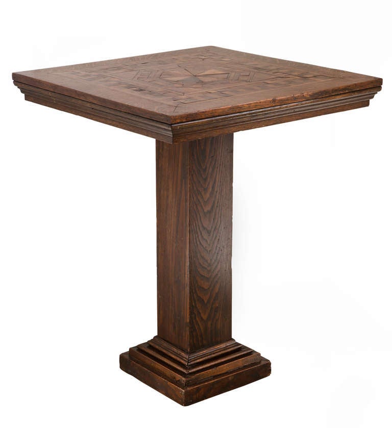 Arts and Crafts Arts & Craft Marquetry Square Pedestal Table