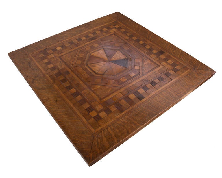 American Arts & Craft Marquetry Square Pedestal Table