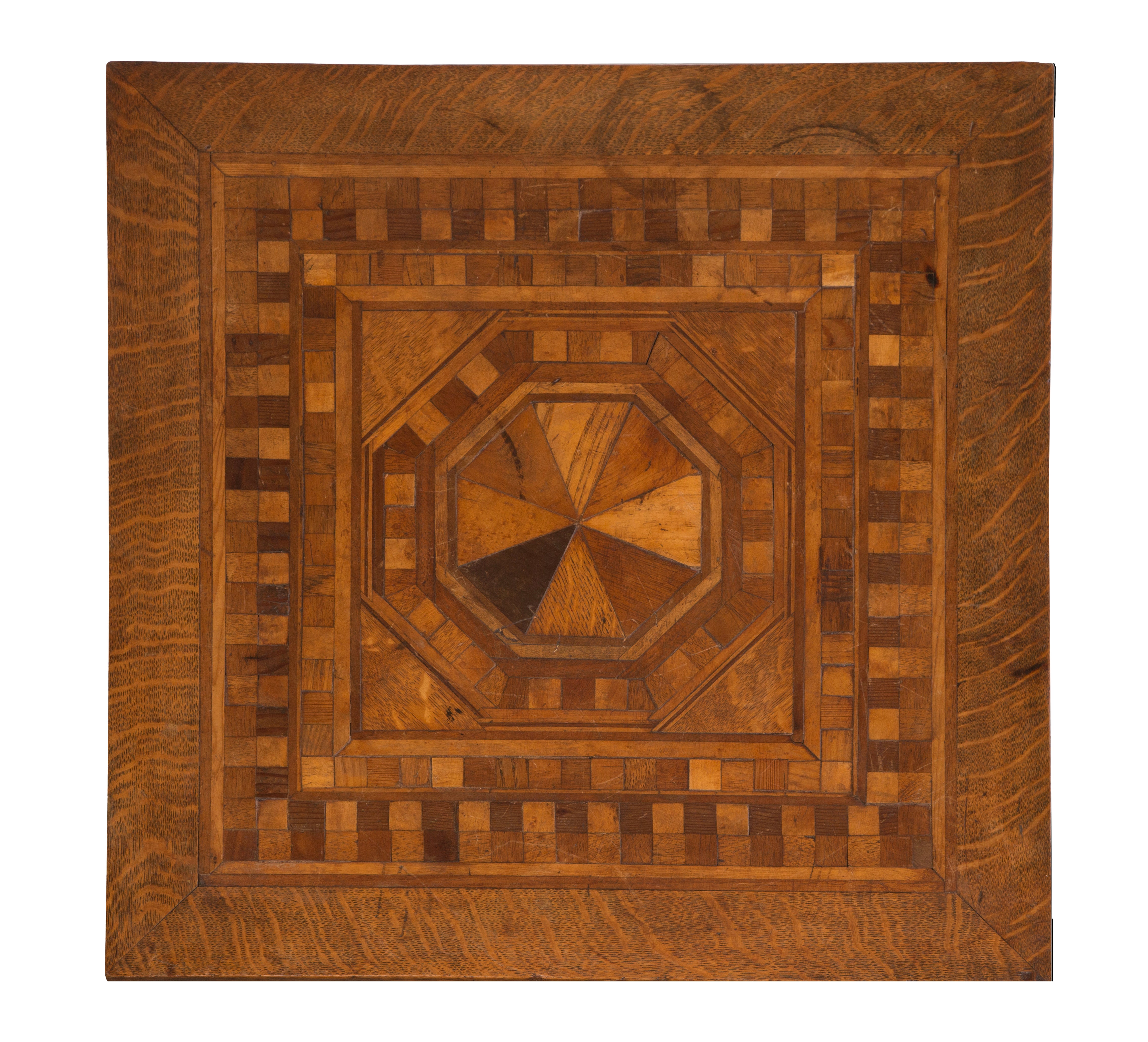 Arts & Craft Marquetry Square Pedestal Table