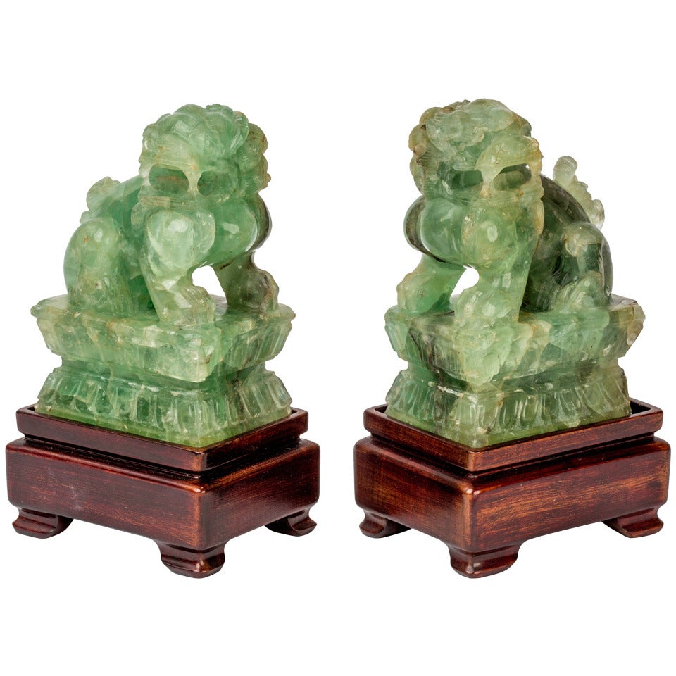 Pair Carved Fluorite  Foo Dogs/Lions
