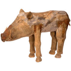 Whimsical Large Wood Carved Wild Boar