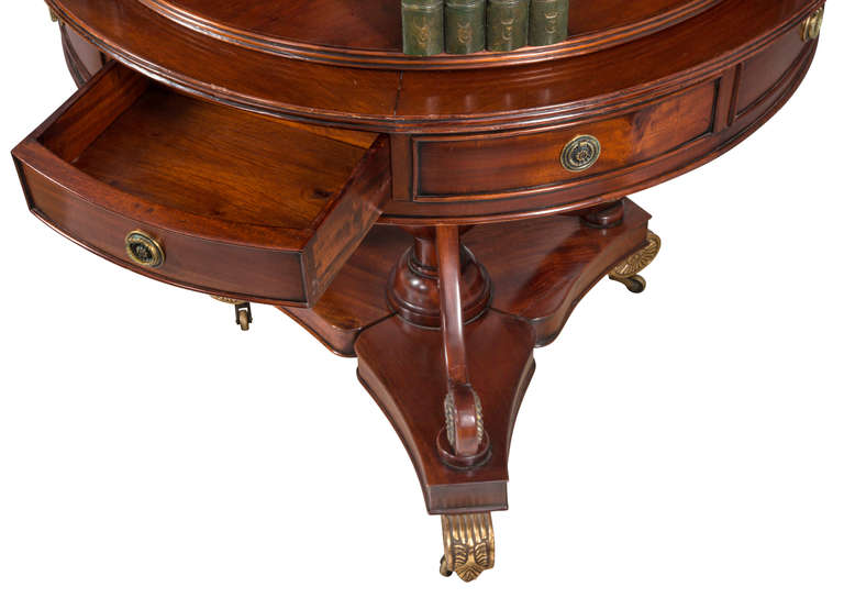 Leather Rare circa 1880s Round English Bookcase For Sale