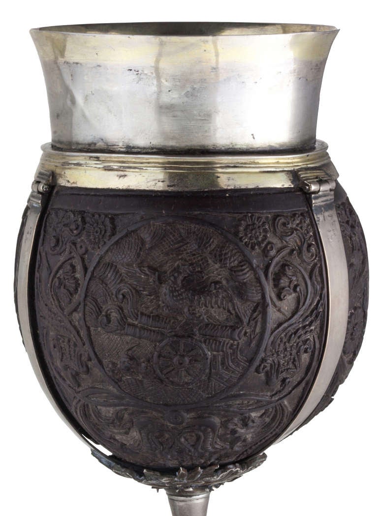 18th Century 18C. Russian Silver and Carved Coconut Goblet