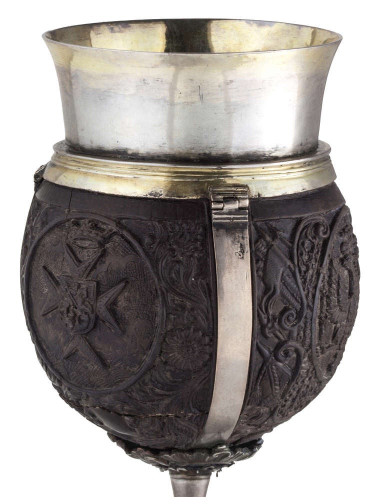 18C. Russian Silver and Carved Coconut Goblet In Excellent Condition In Summerland, CA