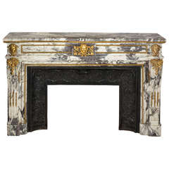 1850s French Marble and Bronze Dore Ormolu Fireplace