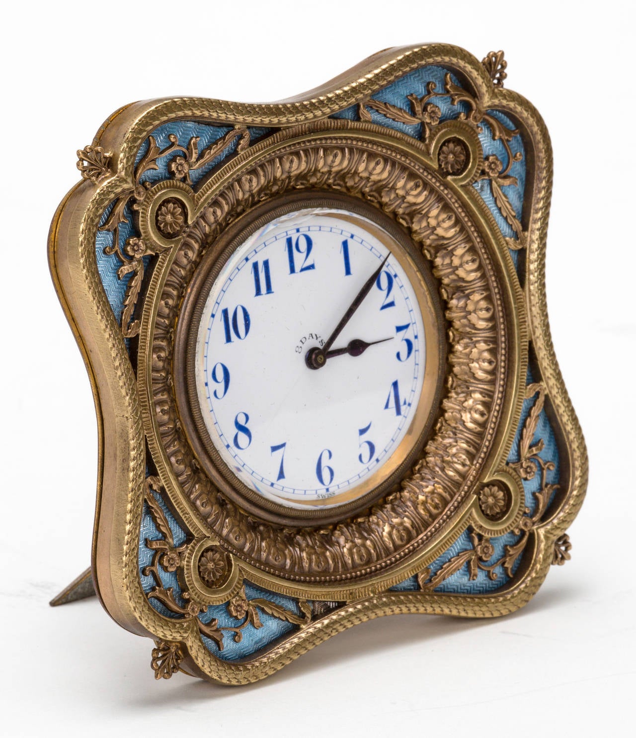 Nordlinger & Sons Guilloche Enamel Bronze Clock In Excellent Condition In Summerland, CA