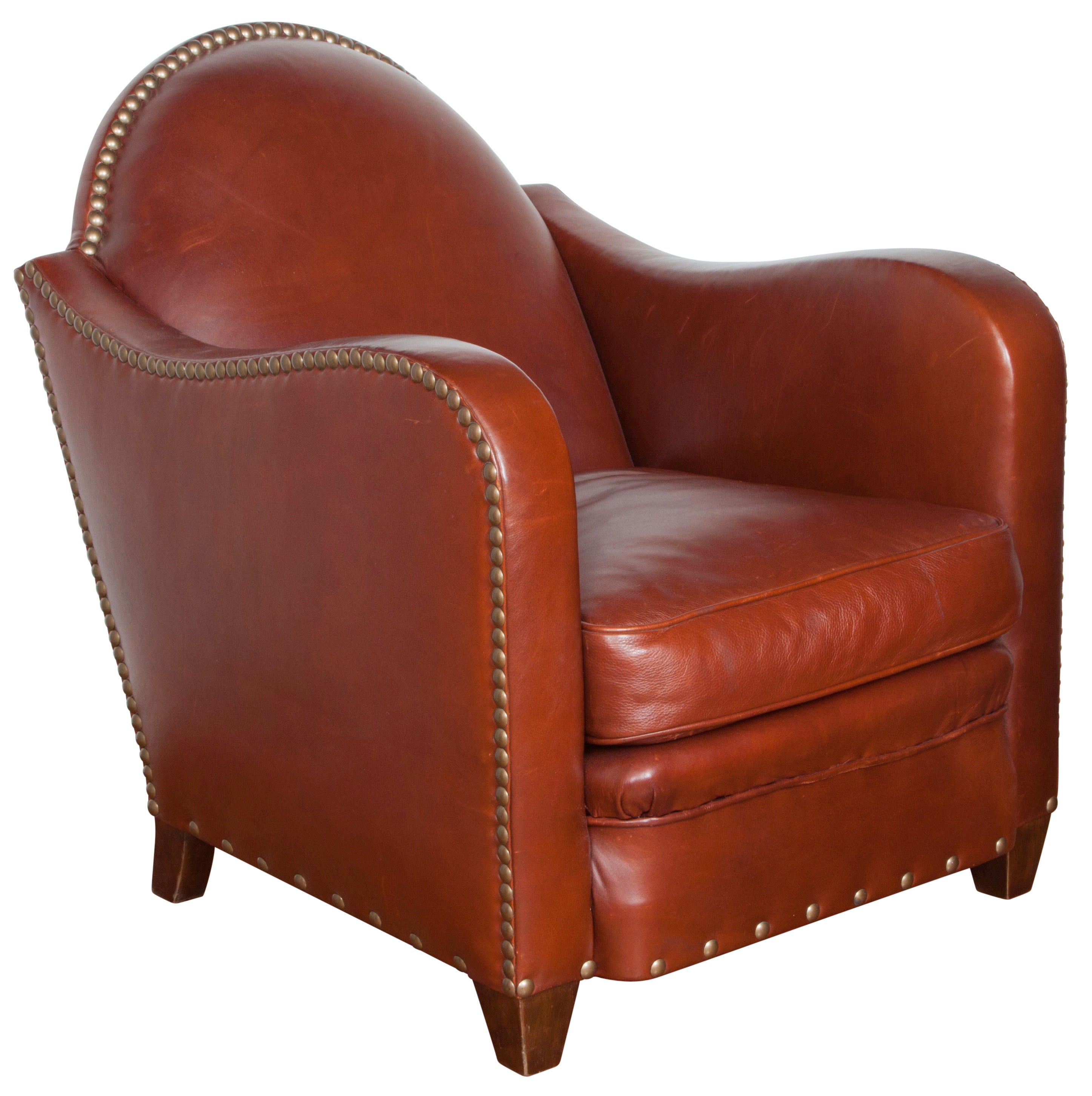 Art Deco Style Leather Lounge Chair For Sale