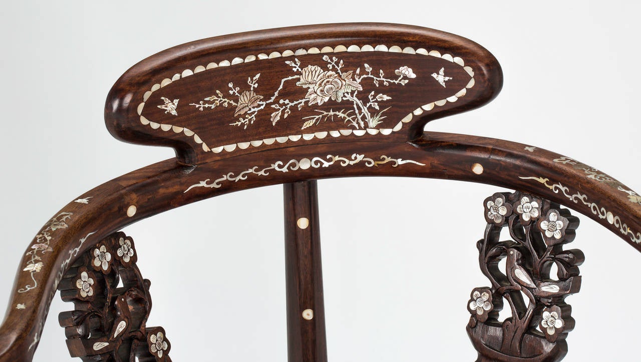 Four Rosewood, Mother of Pearl Inlay Corner Chair 2