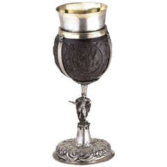 Antique 18C. Russian Silver and Carved Coconut Goblet