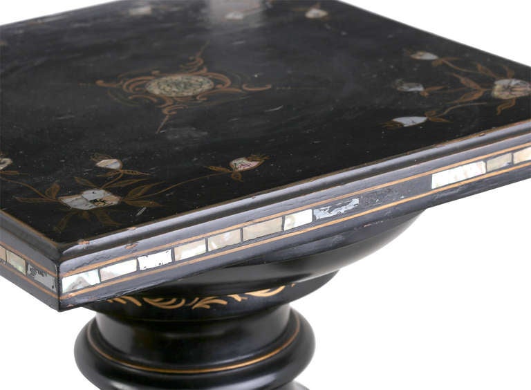 19th Century Pedestal Stand, Ebonized Inlaid Mother of Pearl 1