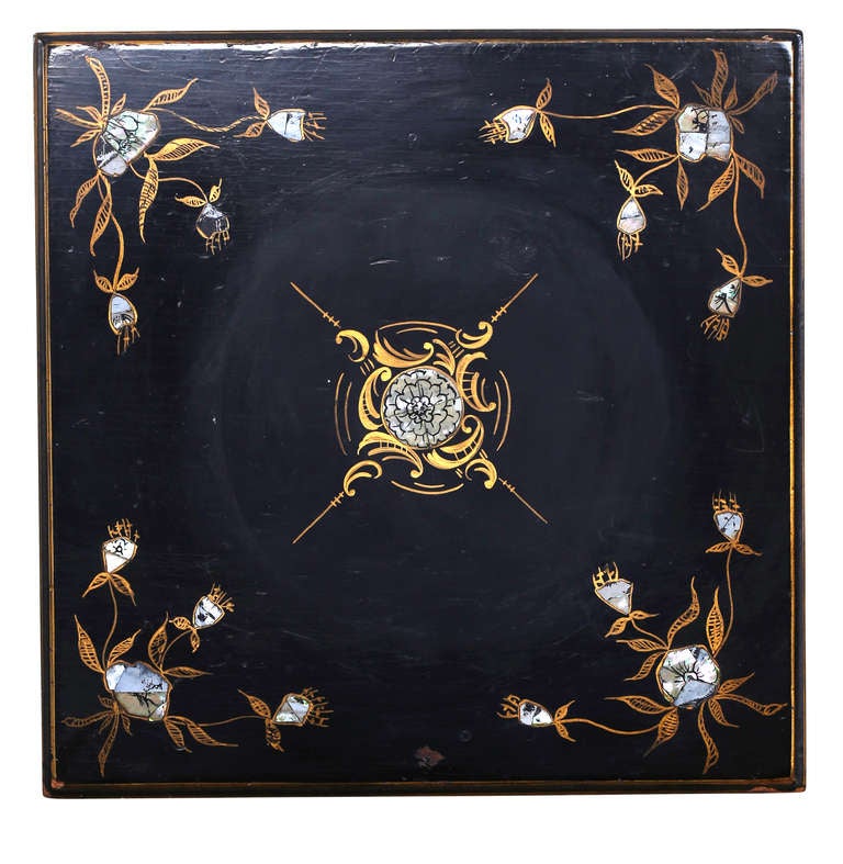 19th Century Pedestal Stand, Ebonized Inlaid Mother of Pearl 2
