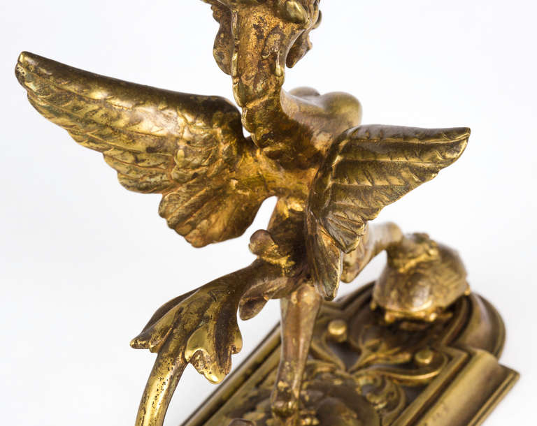 Pair of Antique Brass Griffin Candleholders, circa 1920s 3