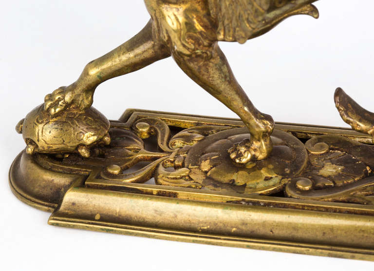 Pair of Antique Brass Griffin Candleholders, circa 1920s 4