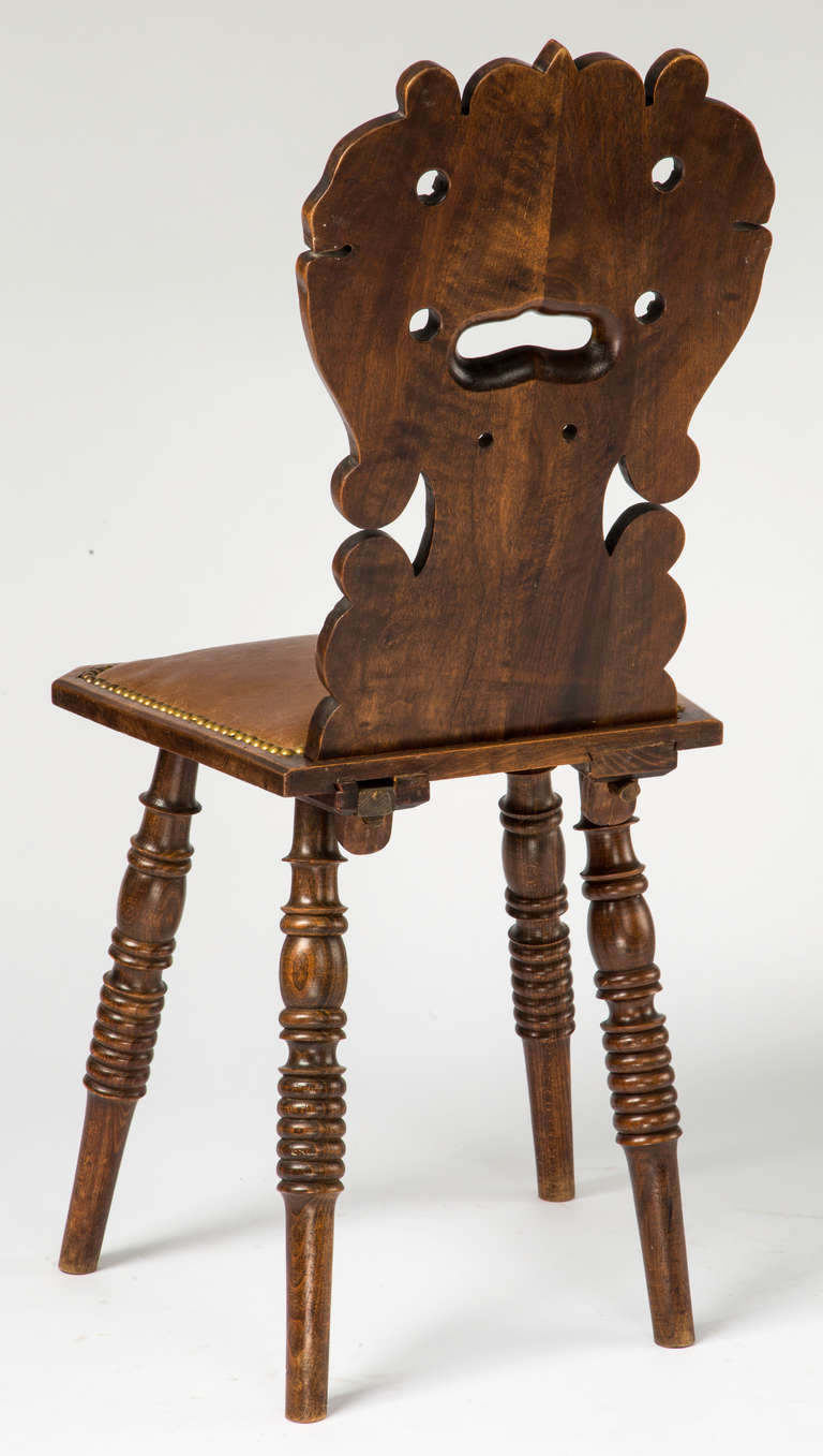 English Pair of Carved Face Hall Chairs
