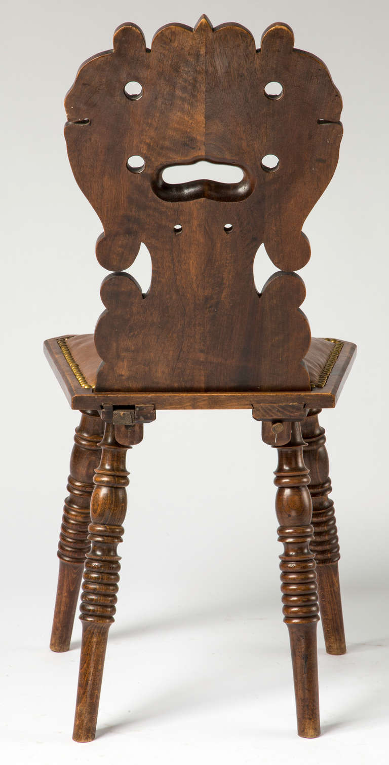 Pair of Carved Face Hall Chairs at 1stDibs