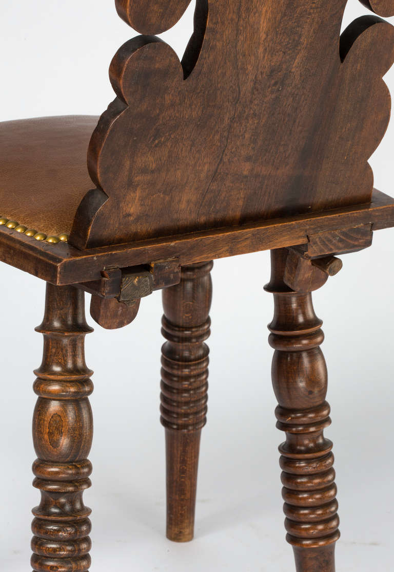 19th Century Pair of Carved Face Hall Chairs
