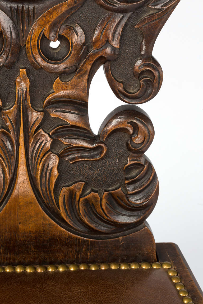 Pair of Carved Face Hall Chairs 3
