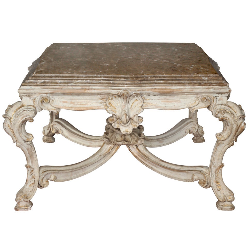 French Marble Stone Top Square Coffee or Cocktail Table For Sale