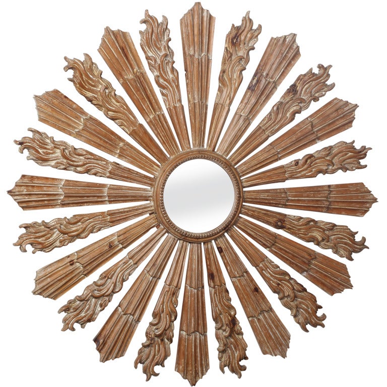 Rarely Seen Large Scale Wood Sunburst Mirror
