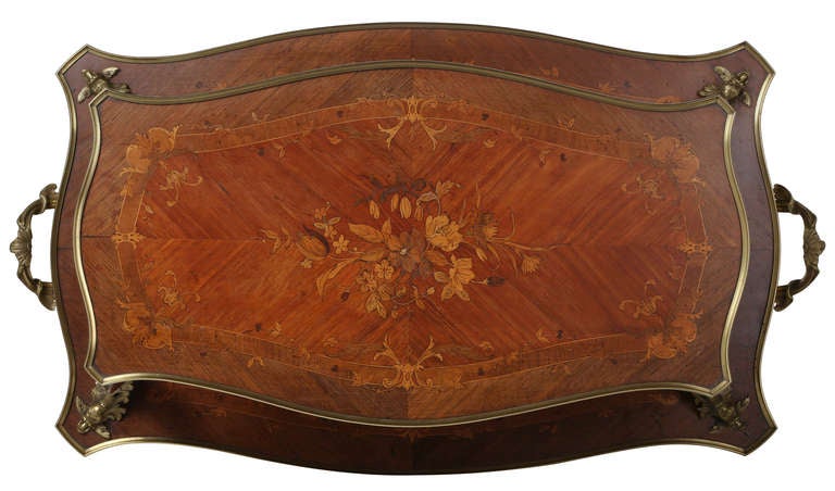 19th c. French Marquetry Two Tier Whatnot Server Table In Excellent Condition In Summerland, CA